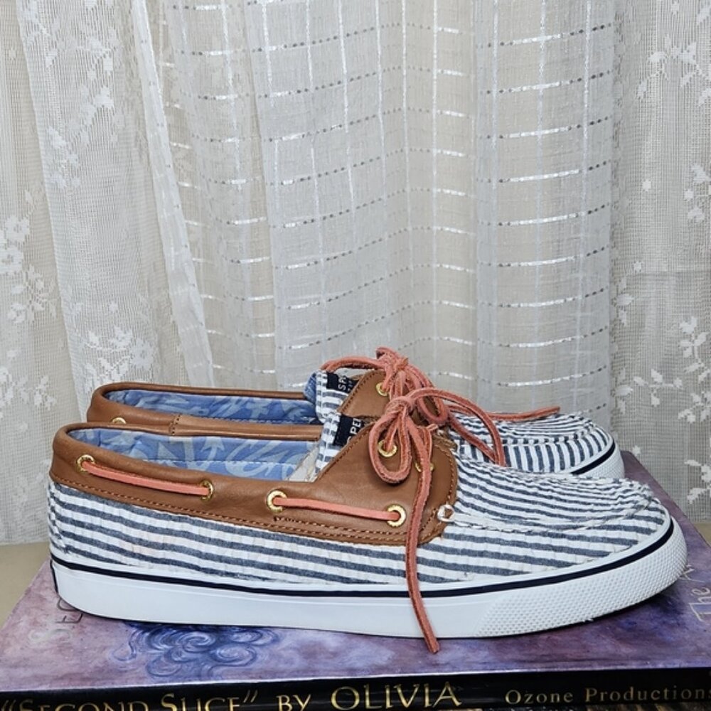 Seersucker Sperry Top-Sider Boat Shoes With Leather Uppers Women's Sz9.5